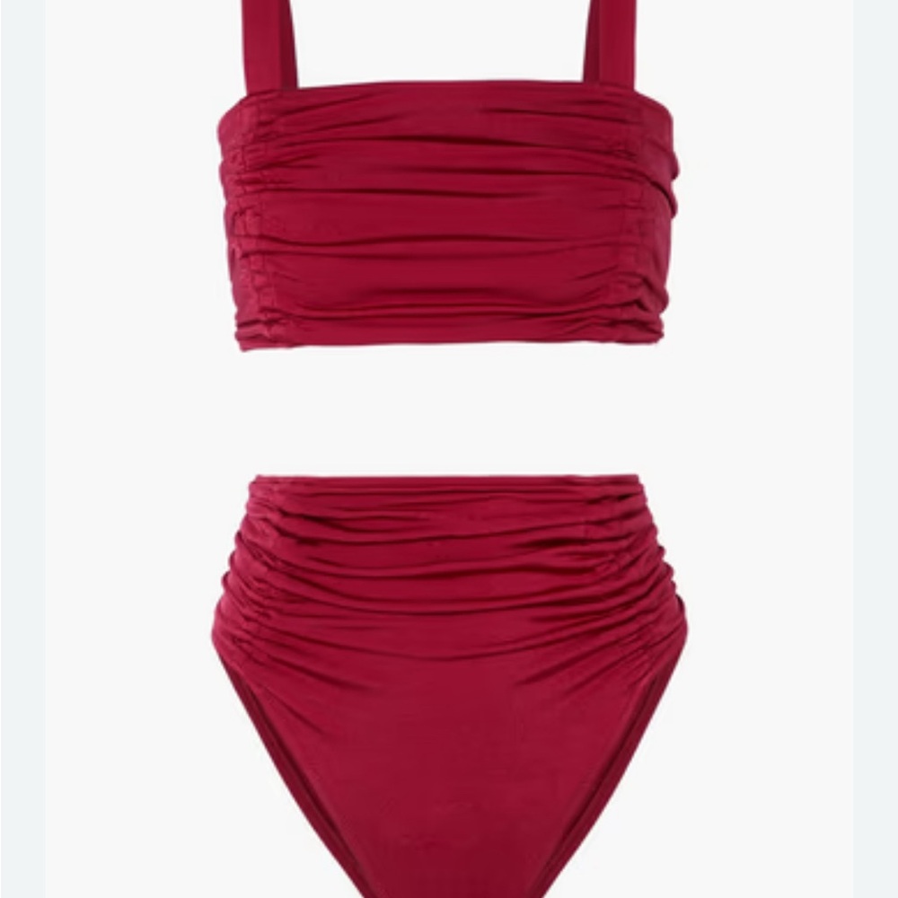 OYE Swimwear Alectrona Ruched Bandeau Bikini Top and High-waist Bottom Set M